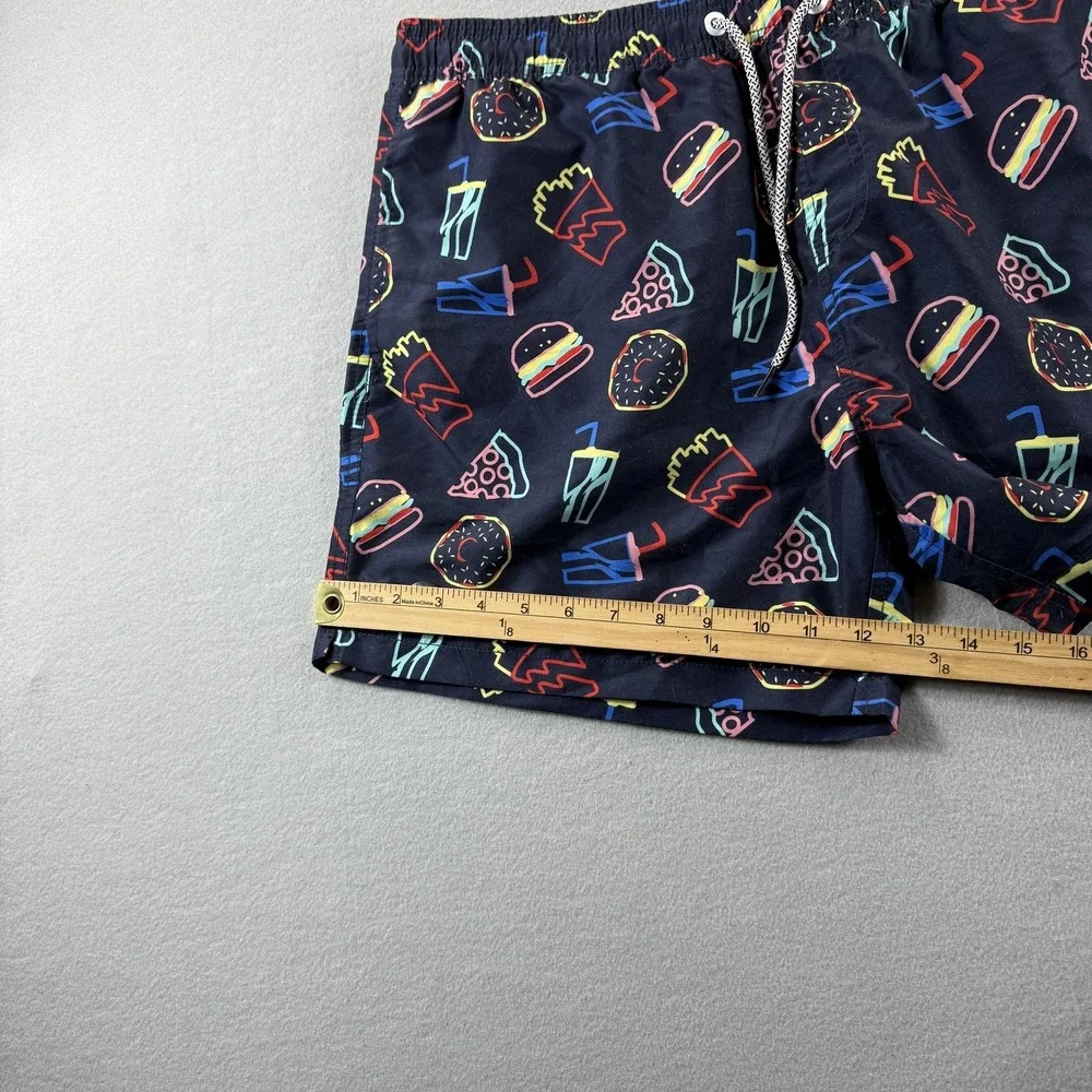Maamgic Swim Trunks‎ Mens Large Blue Fast Food Print Mesh Lined Elastic Waist